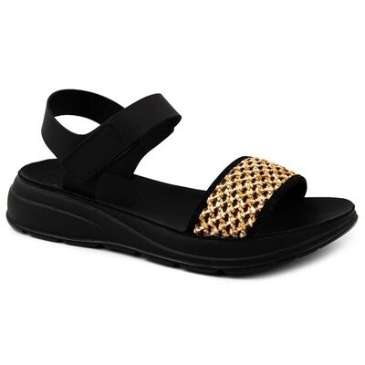 Ανατομικά Σανδάλια Fantasy June S801 BLACK RAFFIA